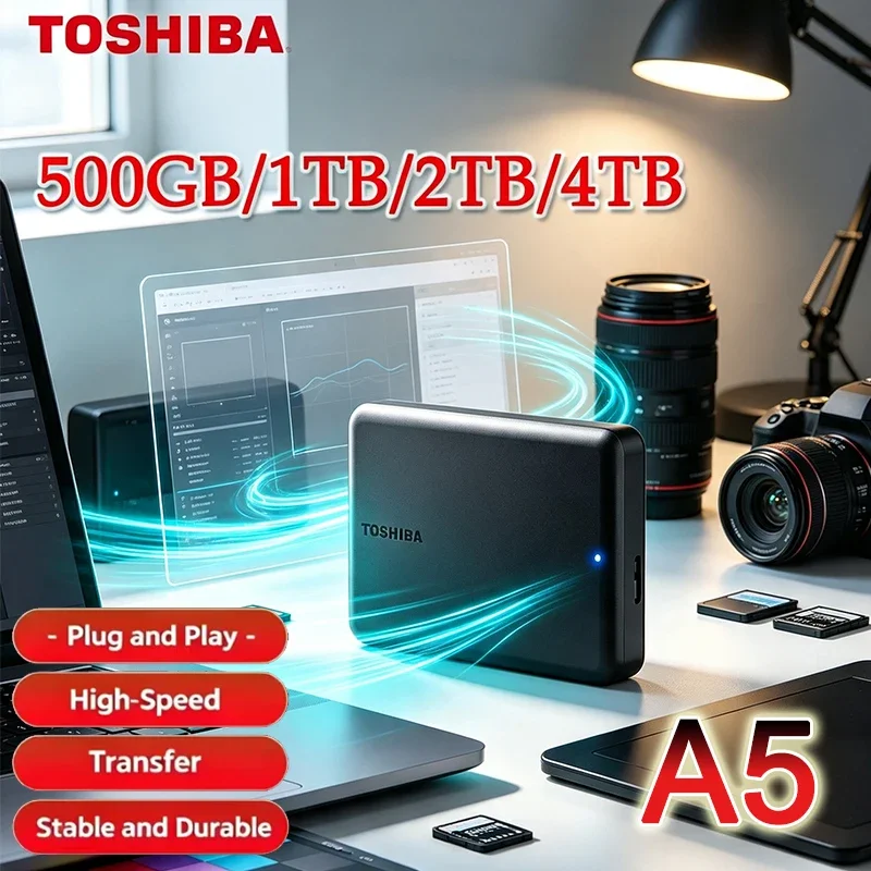 Toshiba A5 Portable External Hard Drive 1T 2T 4T USB3.2 Lightweight PHDD for Tablets PS5 Notebook Desktop Computer