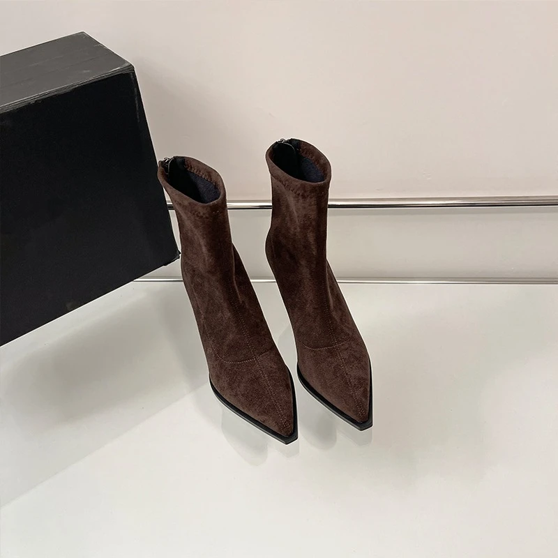 Pointed Toe Women's High Heel Ankle Boots Fashion Elegant Dancing Party Shoes Autumn Winter Women's Stretch Slim Short Booties