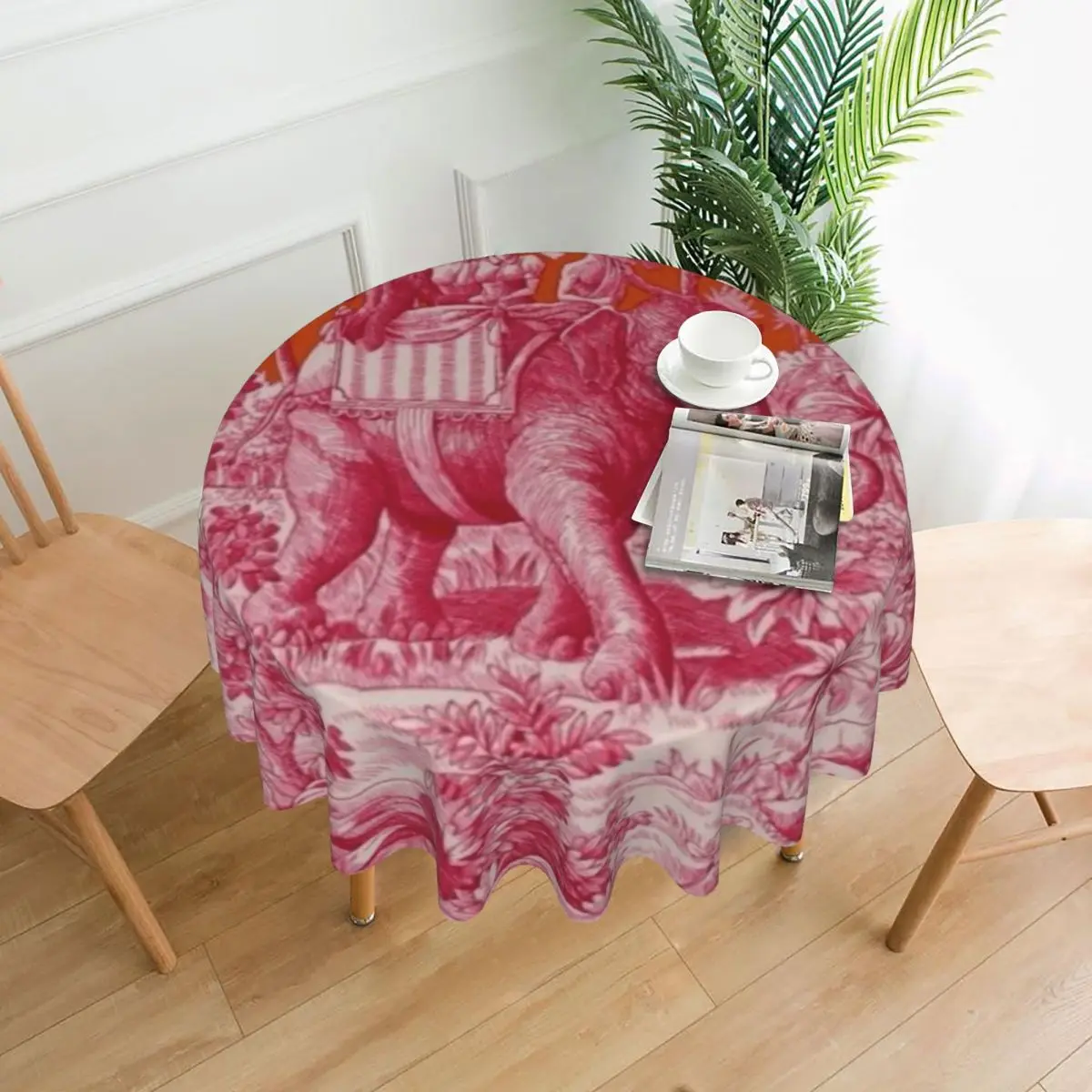 

Toile De Jouy - розовая и оранжевая водонепроницаемая круглая скатерть, маслостойкая скатерть для кухонных мероприятий, чехол для обеденного стола 60 дюймов