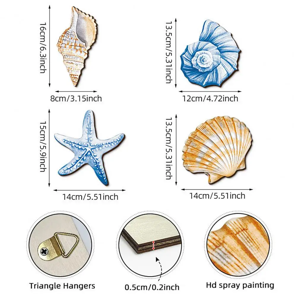 Coastal Beach Wall Board Art Seashell Starfish Decor Summer Ocean Theme Gift For Living Room Bathroom Bedroom Small Home Decor