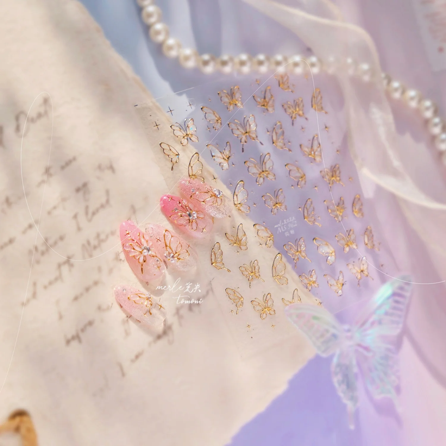 1PCS Easy-Apply Feature Butterfly Nail Stickers Delicate Golden Wing Nail Art Ornaments Daily Wear Soft Romantic Style Stickers