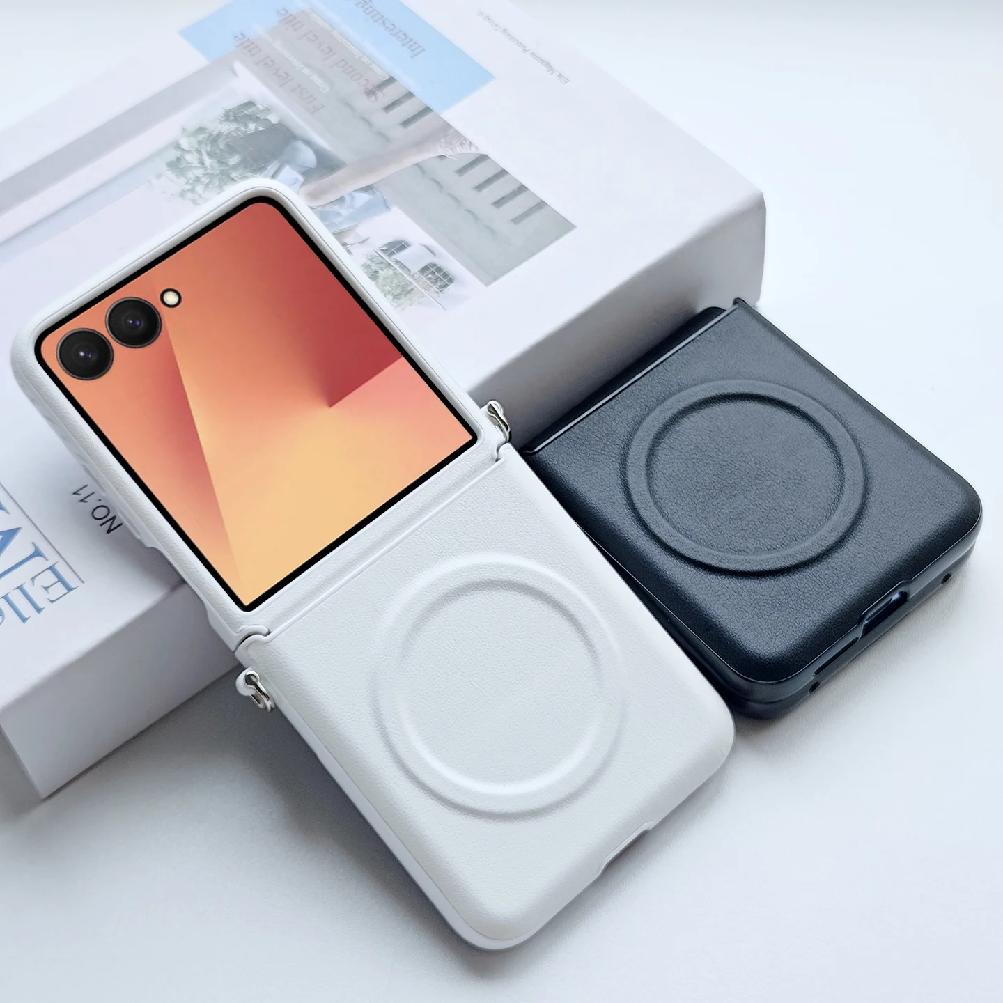 Для Zflip7 Z Flip7Fe кожаный чехол с магнитной поддержкой, чехол для беспроводной зарядки для Samsung ZFlip6 zflip5, чистый цвет, защита объектива