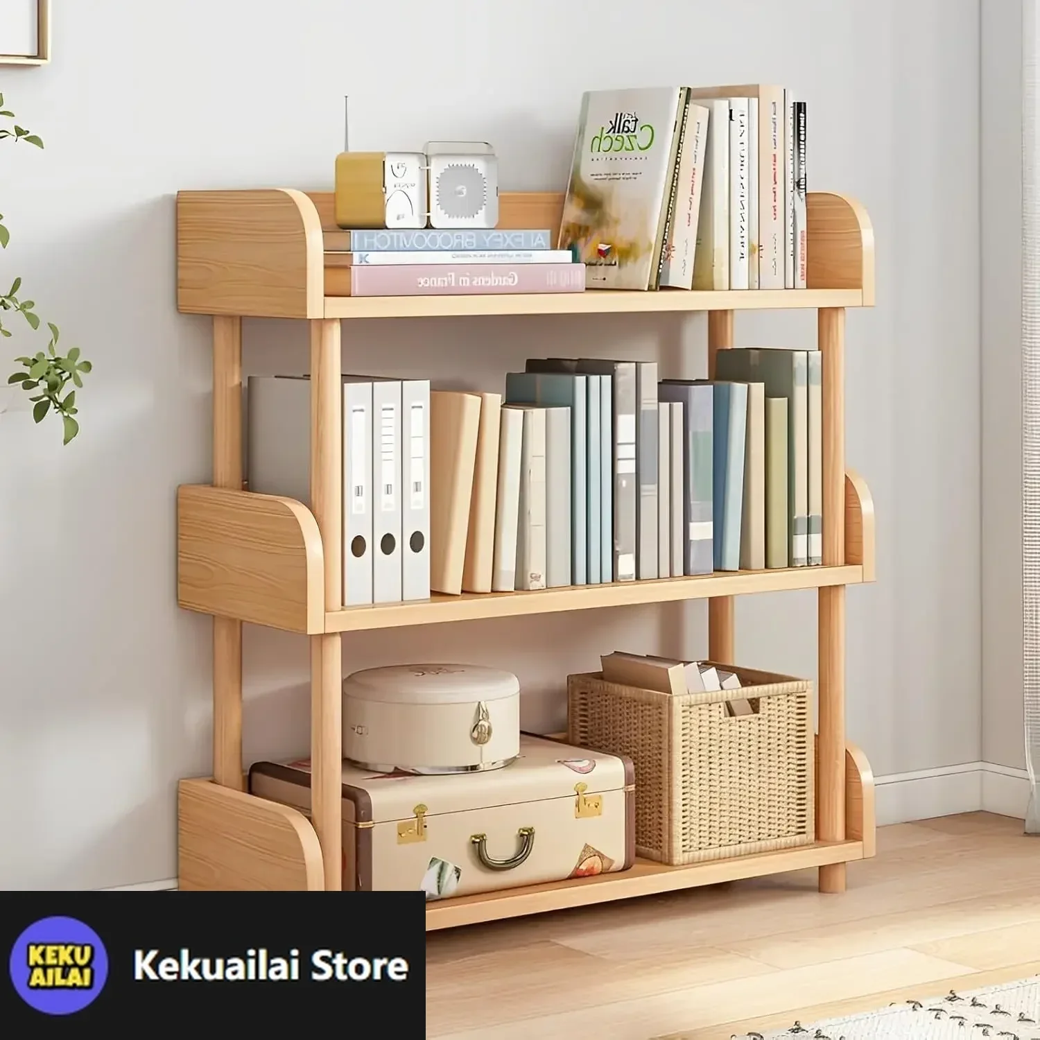 

3-Tier Wooden Open Bookcase - Modern Display Bookshelf with Top Edge and Solid Wood Frame for Home and Office, Storage Cabinet