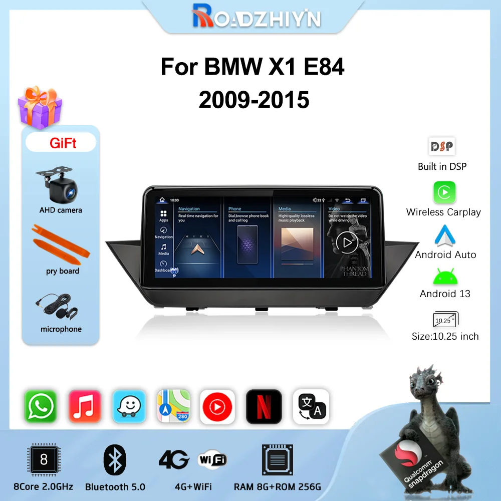 

Автомобильный мультимедийный видеоплеер 10,25 дюйма для BMW X1 E84 2009-2015 GPS-навигация CCC CIC Android13 Авто Carplay 4G WiFi 360 камера