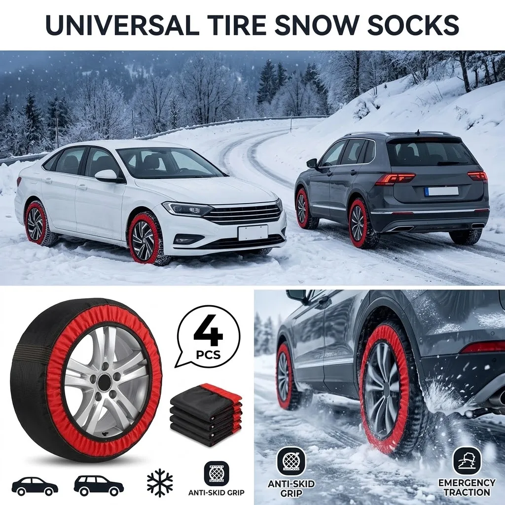 4Pcs Universal Auto Winter Tyres Snow Socks Textile Fabric Anti-Skid Chains Car Emergency Grip System Ice Road Offroad SUV Tires
