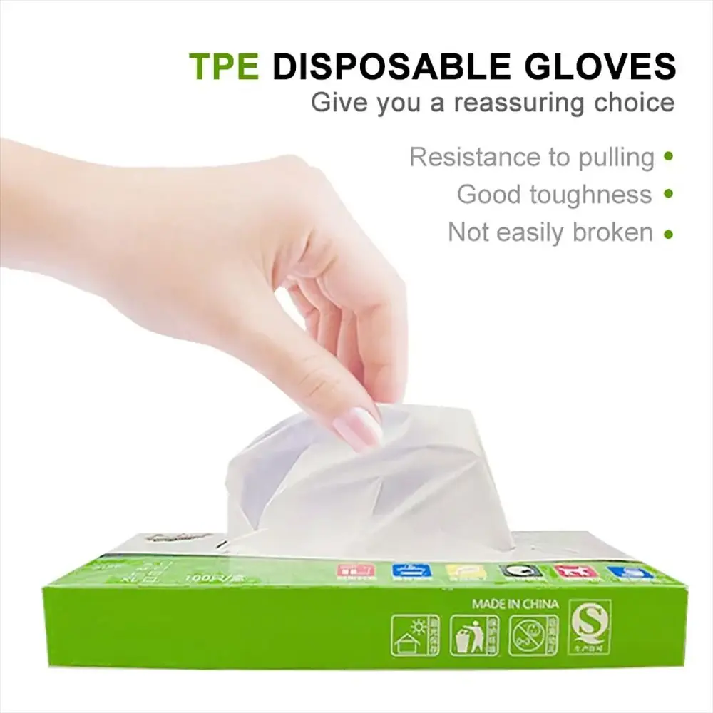 100Pcs Disposable Latex Free Gloves Disposable Transparent TPE Gloves Non-Slip Acid Work Safety Food Grade Cleaning Gloves