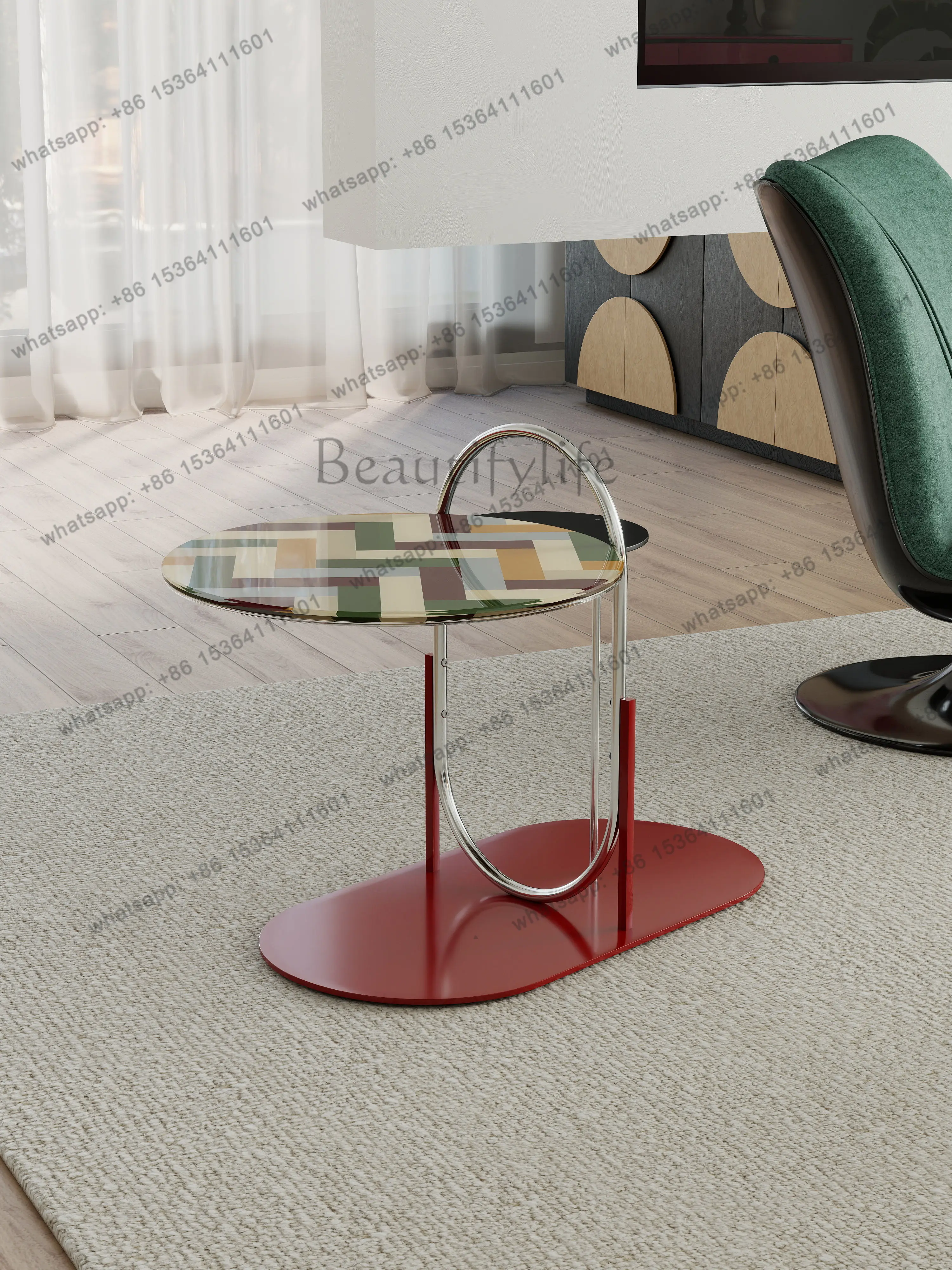 Zj. Light luxury creative small coffee table living room sofa creative art color round edge table