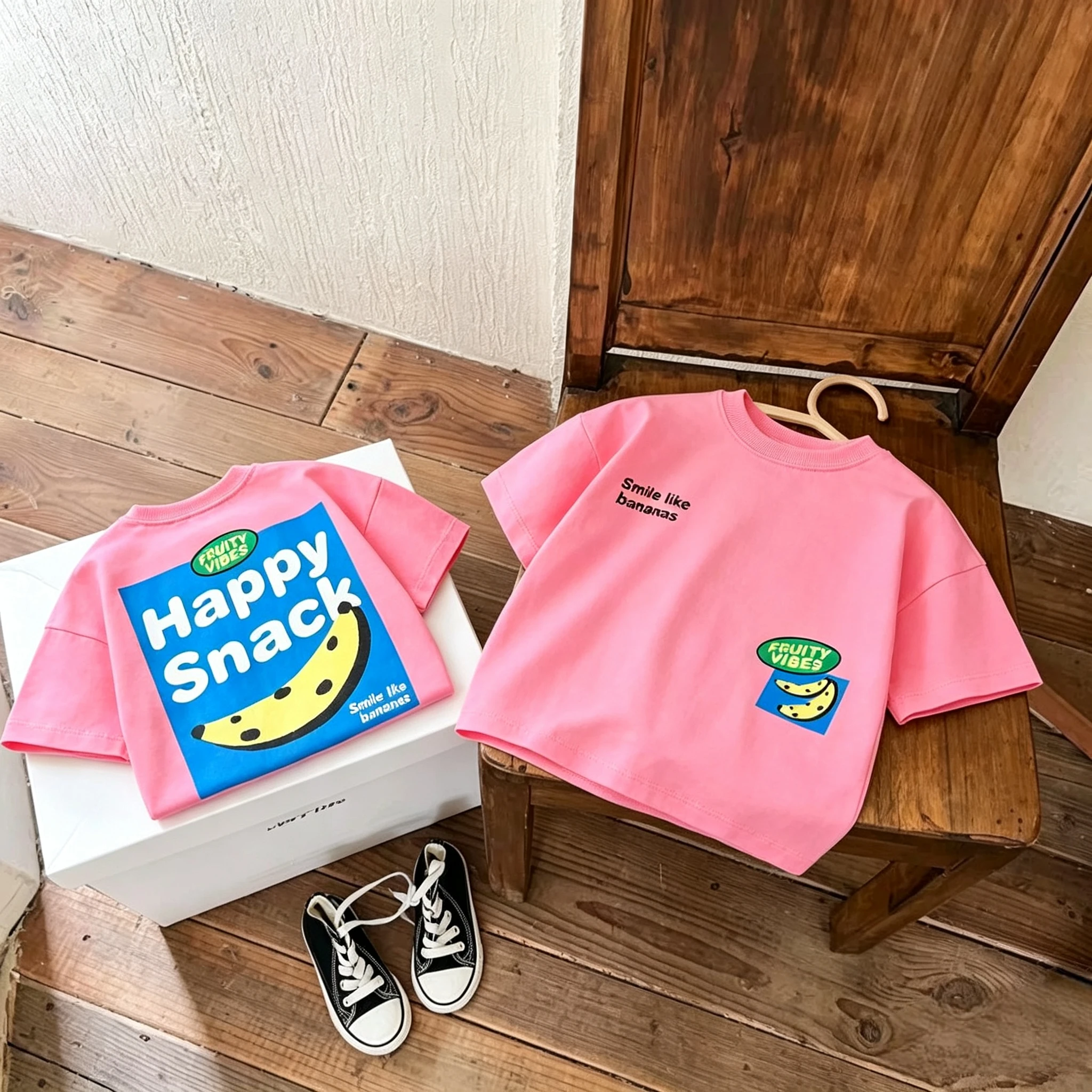 Small Kid Summer Fashion Double Sided T Shirt Boys Girls Wear Cotton Short Sleeve Tee Cute Flower Loose Sportswear Kid Thin Tees