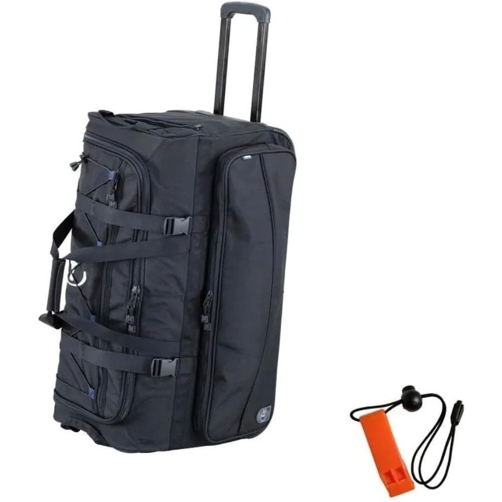 

Dive Gear Roller Duffle Bag in Black & DiveCatalog's Orange Whistle w/Lanyard & Dive Flag Sticker