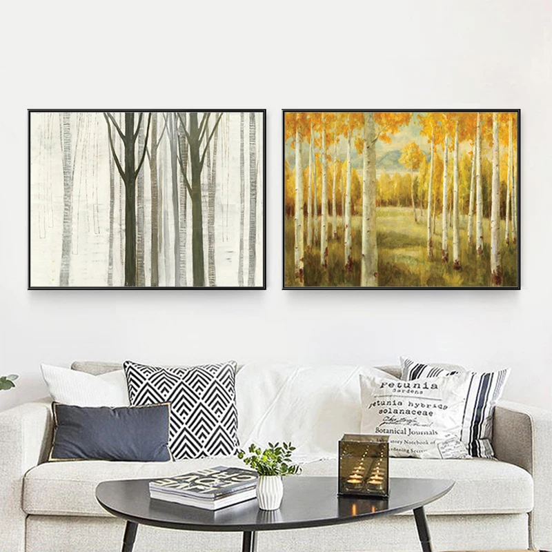 

Nordic Abstract Forest Canvas Poster Modern Minimalist Birch Trees Art Painting Unframed Insert Wall Decor for Living Room Print