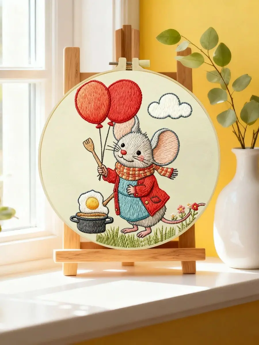 1 Stück 20X20CM/15X15CM 7,87/6,3 Zoll Maus-Stickerei-Starter-Kit DIY-Kit DIY-Stickerei-Set Handarbeiten Nähkunst – Detail 6