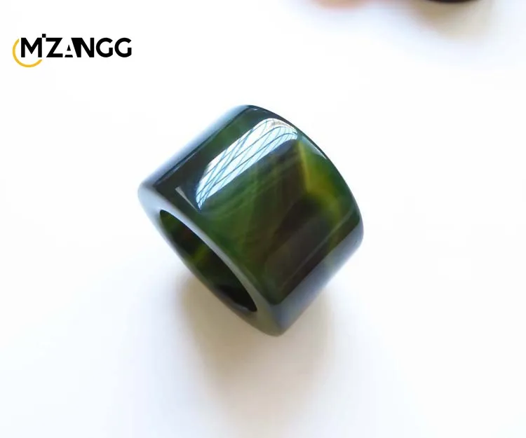 Natural Agate Green Black and White Yellow Ring Chalcedony Wide Ring Fashion Charm Jewelry for Men and Women Holiday Gifts