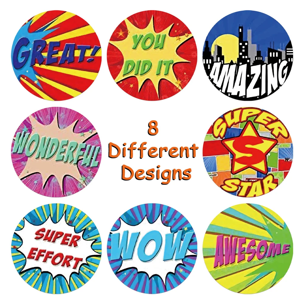 New 500pcs/Roll Super Hero Reward Designs Stickers Encouragement Scrapbooking Paper Seal Students Kids Stationery 2.5cm Stickers