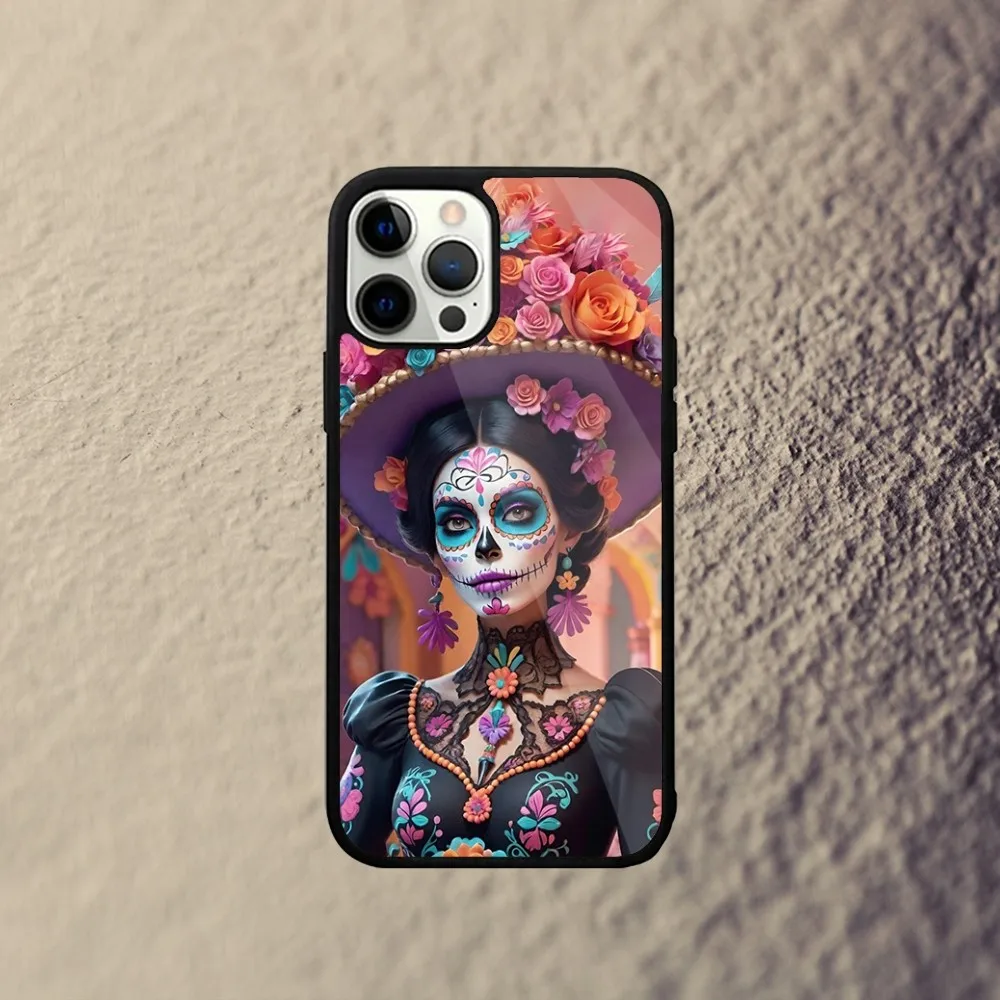 Mexican Catrina Skull Girl Phone Case For iPhone 15,14,13,12,11,Plus,Pro,Max Mini Magsafe Magnetic Wireless Charging