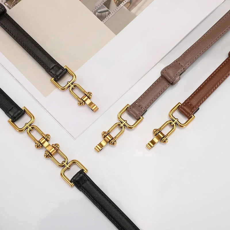 Fashion Genuine Leather Skinny Leather Belts for Women Slim Waist Belt Patent Leather with Gold Buckle for Dress