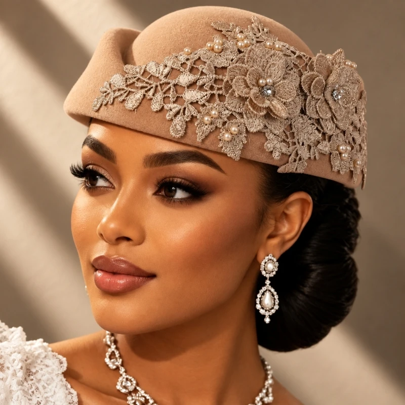 X5XA Embellished Brimless Hat for Travel Photos and Party Outfits