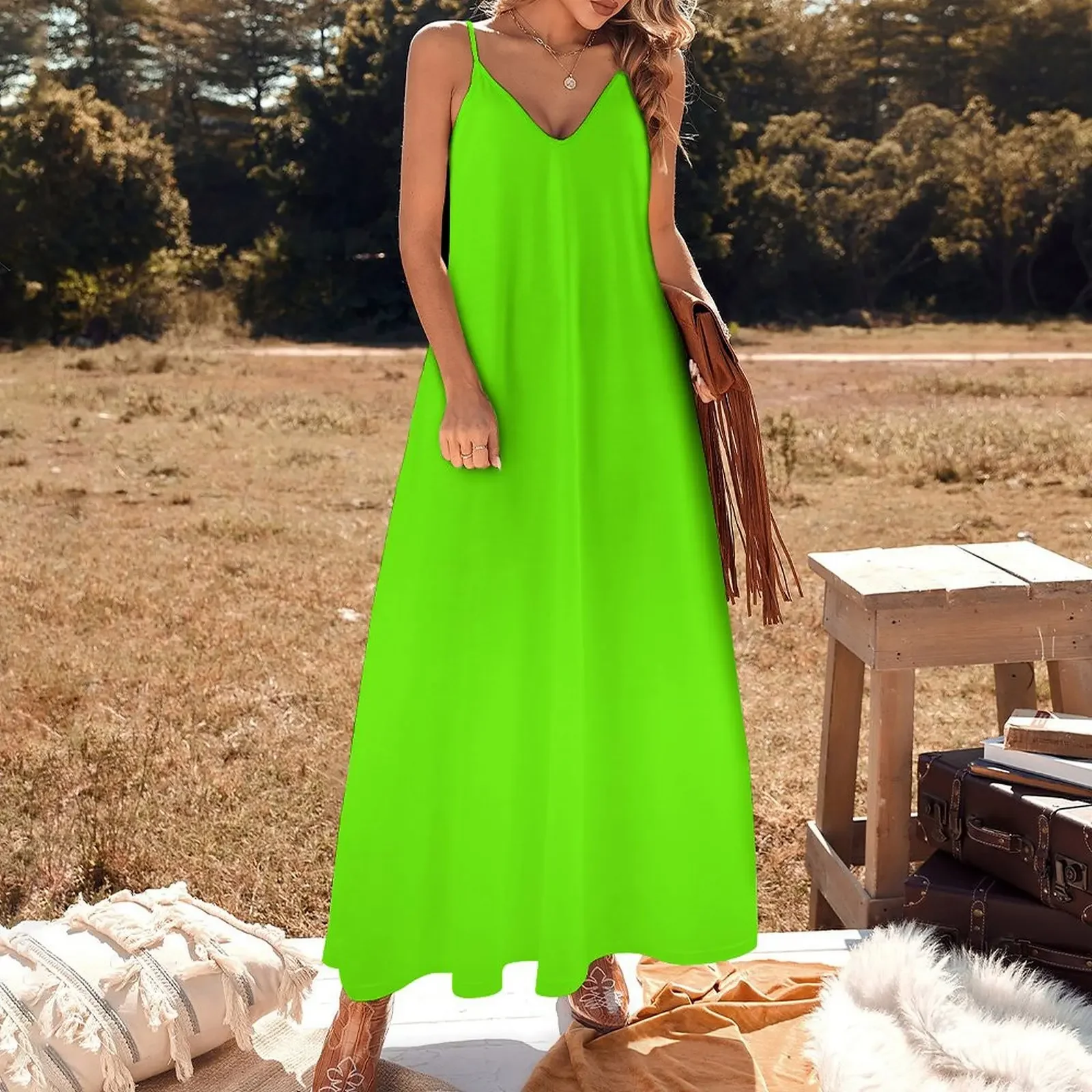 Super Bright Fluorescent Green Neon Sleeveless Dress womans clothing sexy short dresses daring Dress