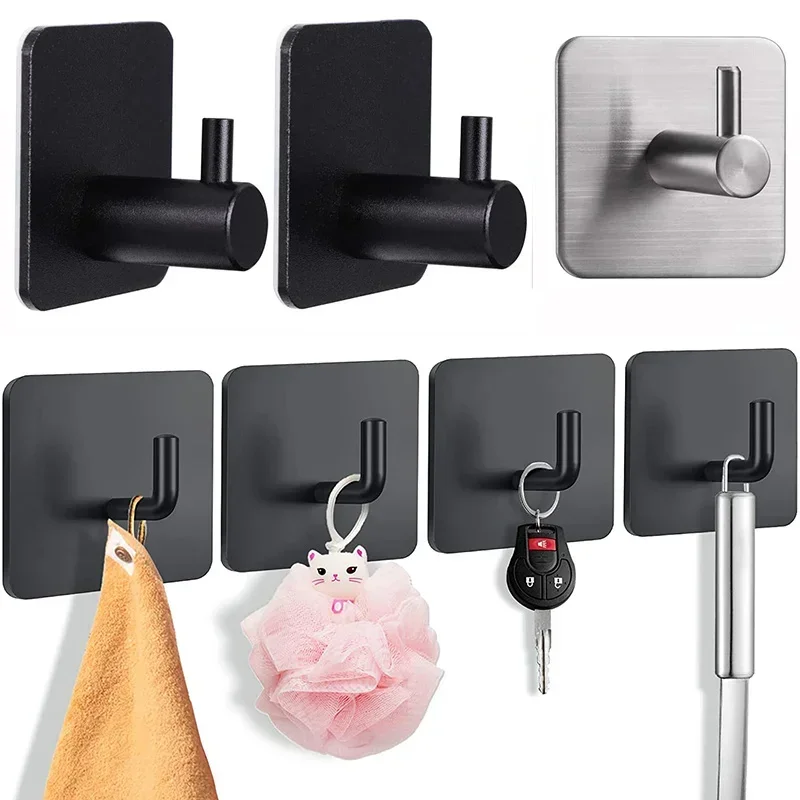 

1Pc Adhesive Hooks Stainless Steel Towel Hooks Heavy Duty Stick on Wall Door Cabinet Hook Adhesive Holders Kitchen Bathroom Hook