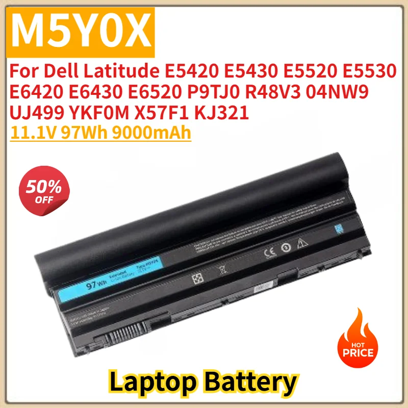 M5Y0X Laptop Battery 11.1V 97Wh 9000mAh for Dell Latitude E6420 E6430 E6520 E5420 E5430 E5520 E5530 P9TJ0 R48V3 04NW9 UJ499