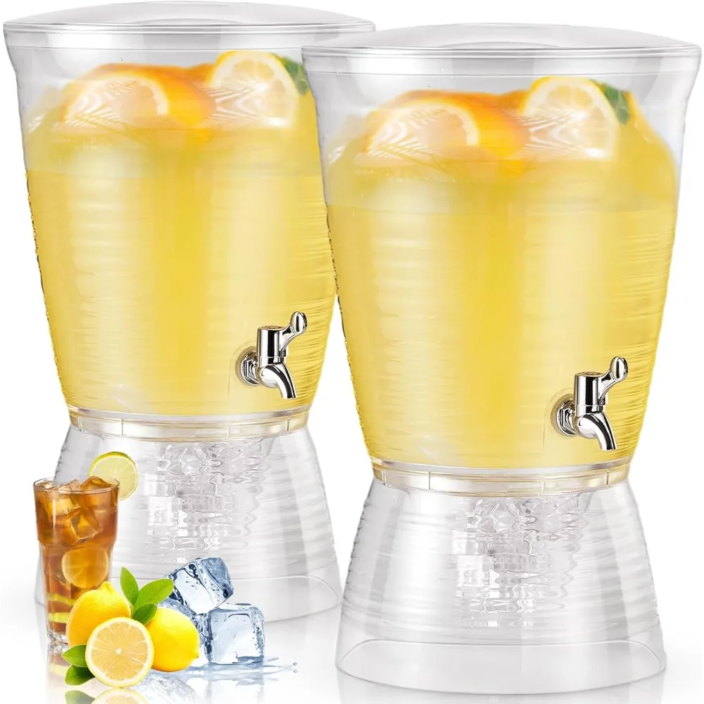 

2 pcs acrylic beverage dispenser with spigot 2.7 gallon/ 10 l clear drink water dispenser countertop with detachable base iced