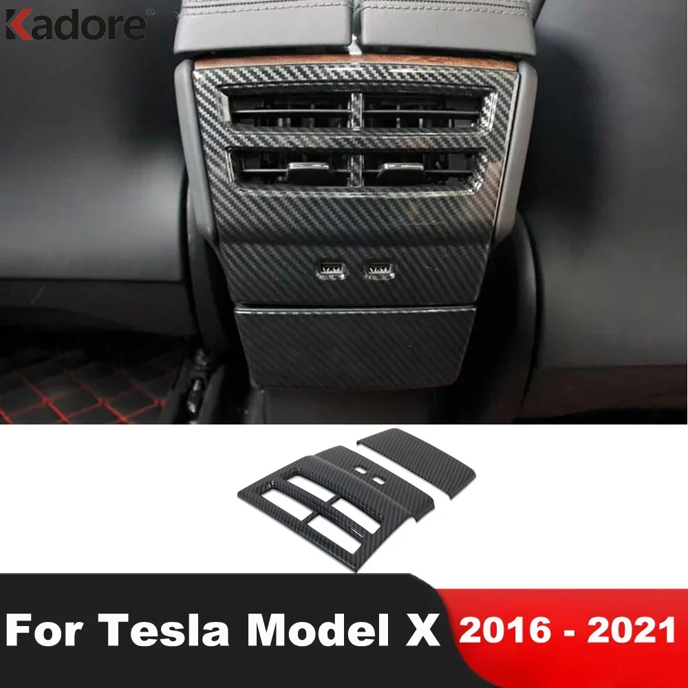 

Для Tesla Model X 2016-2019 2020 2021, автомобильный подлокотник из углеродного волокна, задняя крышка вентиляционного отверстия для кондиционера, отделка, аксессуары для интерьера