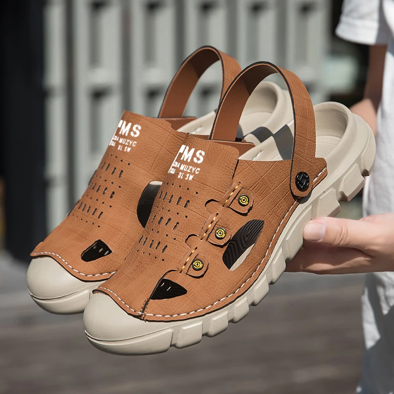 

Summer Men Sandals Genuine Leather Mens Casual Shoes Outdoor Men Leather Sandals for Men Beach Shoes Roman mens Shoes