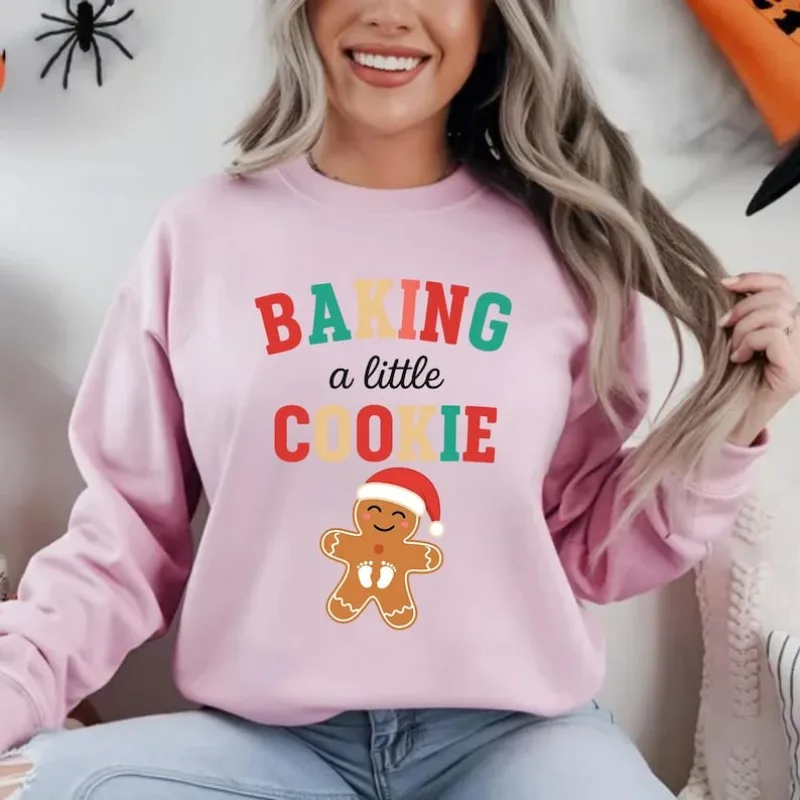 Growing A Little Cookie Sweatshirt, Zwangerschaps Kerst Hoodie, Kerst Zwangerschap Aankondiging Grappige Baby Onthullen, Nieuwe Moeder Cadeau