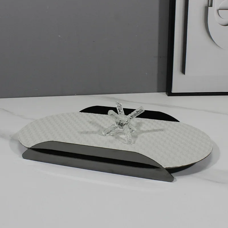 صينية معدنية جلدية منقوشة فاخرة وبسيطة ومبتكرة، غرفة نموذجية لغرفة المعيشة وغرفة الطعام والقهوة #4