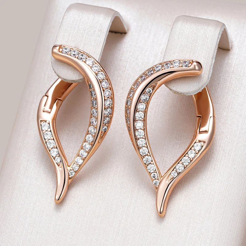 Kinel New 585 Rose Gold Color Earrings For Women Girl Fashion Geometric Natural Zircon Drop Earring High Quality Daily Jewelry