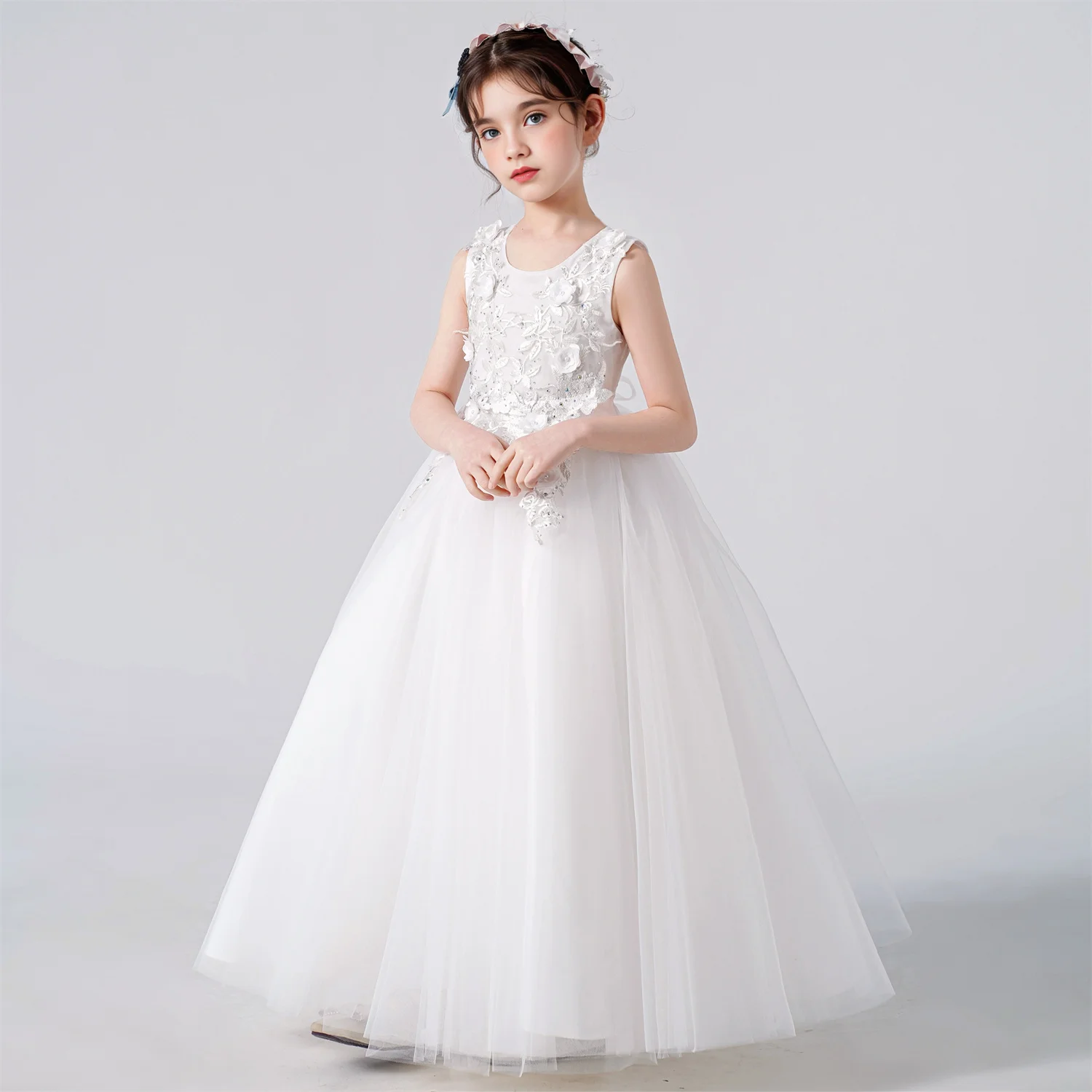 Children\'s Girls Dresses For Eid Luxury Party Princess Dress 4-12 Years Old Kids Girl Long Dress Robe Tulle Green Clothing