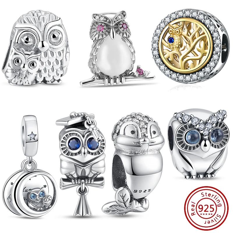 

Hot Sale Classic Charms Fit Pandora Original Bracelet 925 Sterling Silver Owl Fine Beads DIY Sparkling Jewelry Making Party Gift