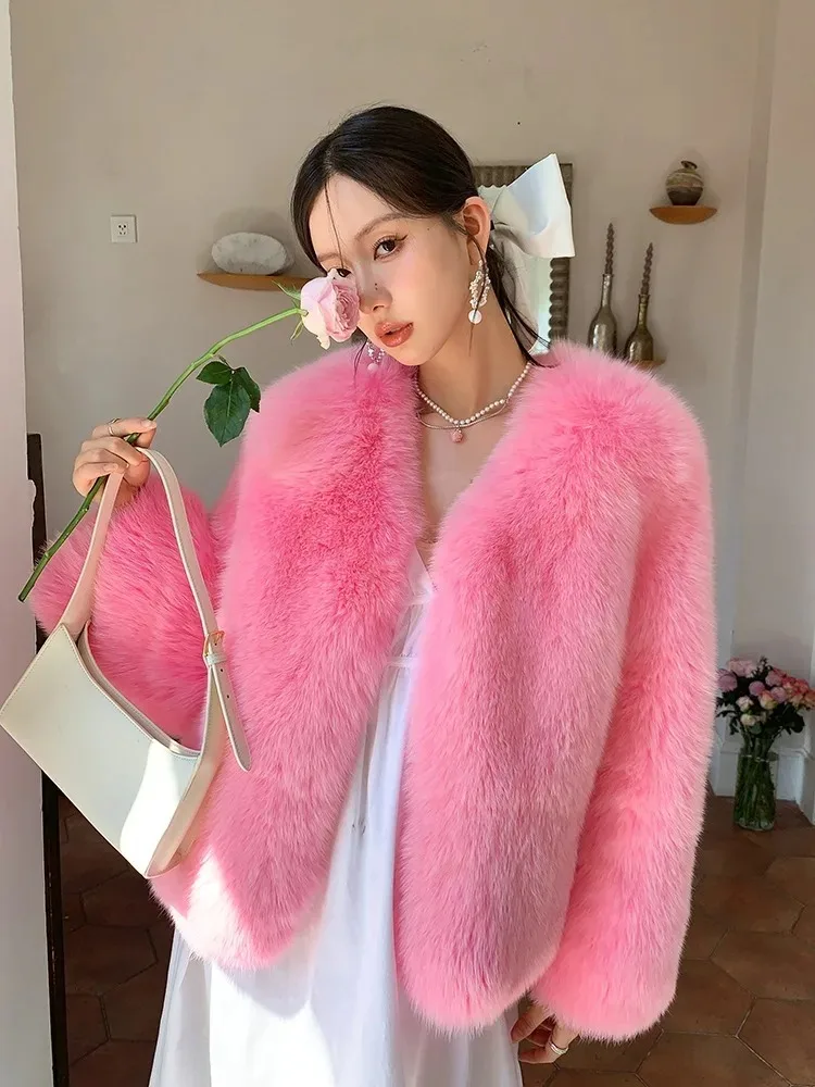 

Hot sales Fashion New Winter Natural Fox Fur Coat High-end For Women V-neck Jacket Luxury Outerwear