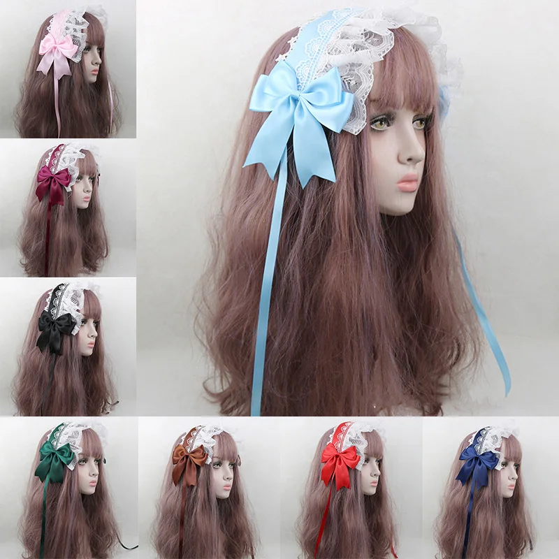 

Lolita Kawaii Lace Ruffled Ribbon Bow Headband With Hairpins Sweet Girls Maid Hairband Cosplay Anime Headdress Hair Accessories