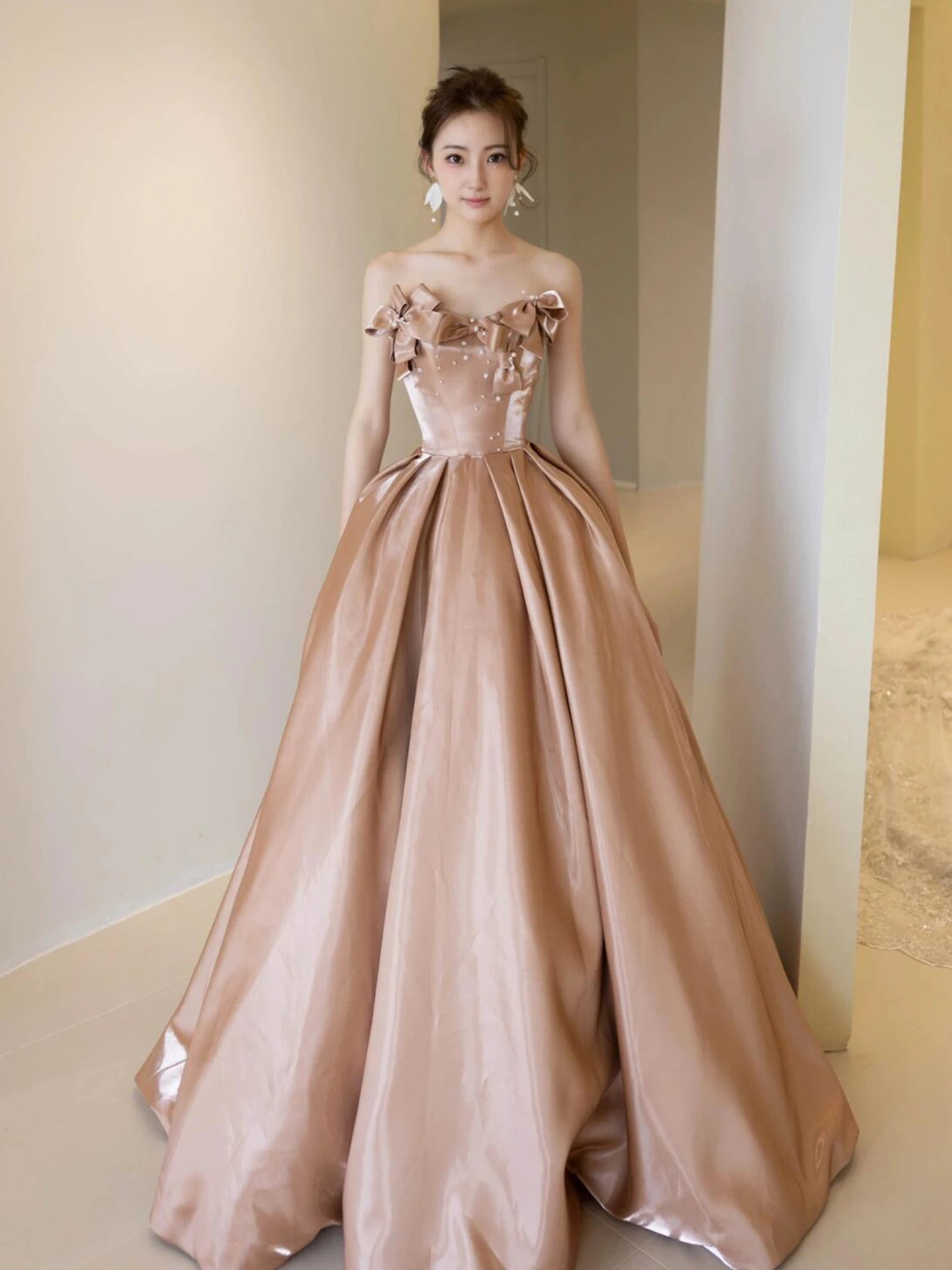 

Wedding Dress Satin Finish Engagement Party Hostess Long Evening Gown Adult Ceremony Birthday Celebration Korean Style A-Line...