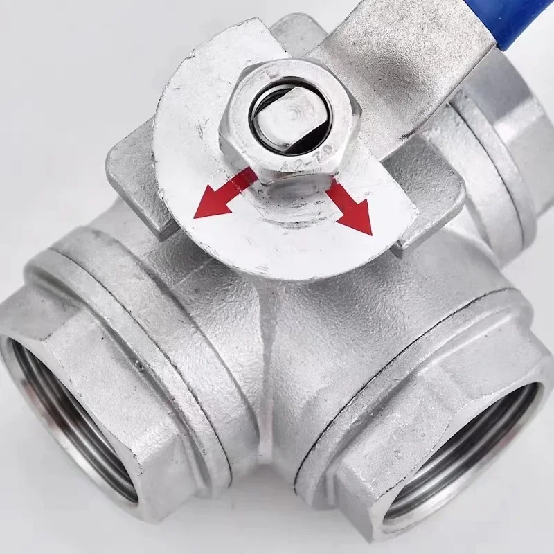 304 stainless steel three-way ball valve with switch buckle L/T type one in and two out inner wire valve switch 6/4 minutes