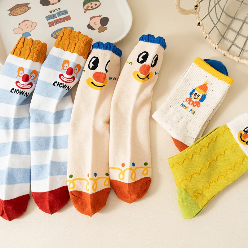 Funny Cute Cartoon Clown Casual Sports Women's Mid-tube Socks Cartoon Circus Long Cotton Socks Personality Brand Socks