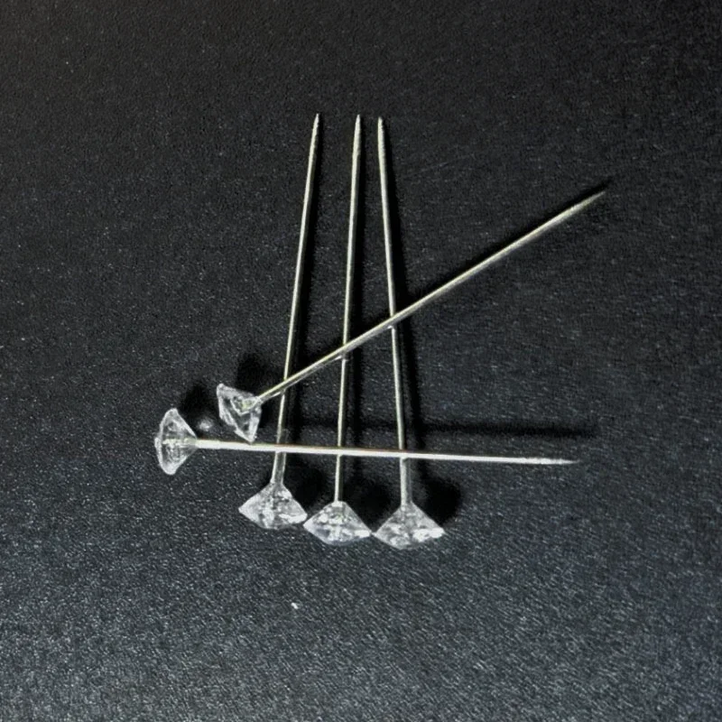 1Box 50Pcs Alloy Pins Transparent Diamond Pin DIY Wedding Bouquet Pins Stitching Needles Plastic Box Sewing Accessories