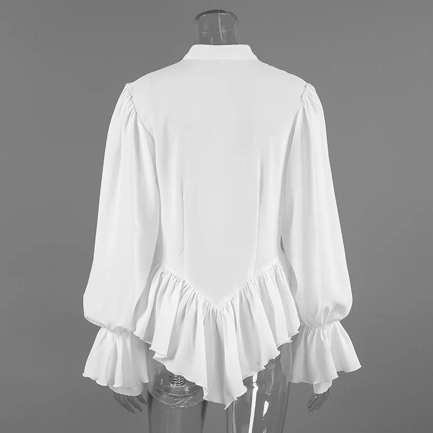 Chemise à manches longues pour femmes, coupe cintrée, nouveau Style Palace, bord de feuille de Lotus, manches lanternes, col en v, printemps et automne