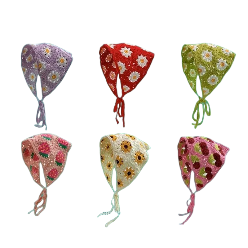 Haarband Damen-Haarschmuck, modischer gestrickter, gehäkelter, hohler Dreiecksschal, süßes und süßes, florales Kopftuch im Girly-Stil – Detail 1