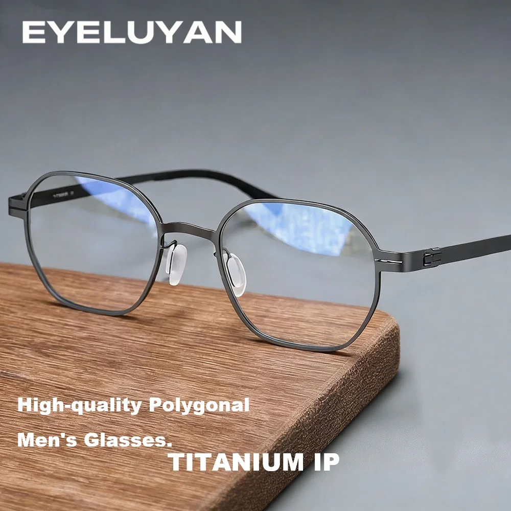 

EYELUYAN Lightweight Titanium Metal Polygon Eyeglasses Frames Screwless Hinge Optical Glasses For Men Women