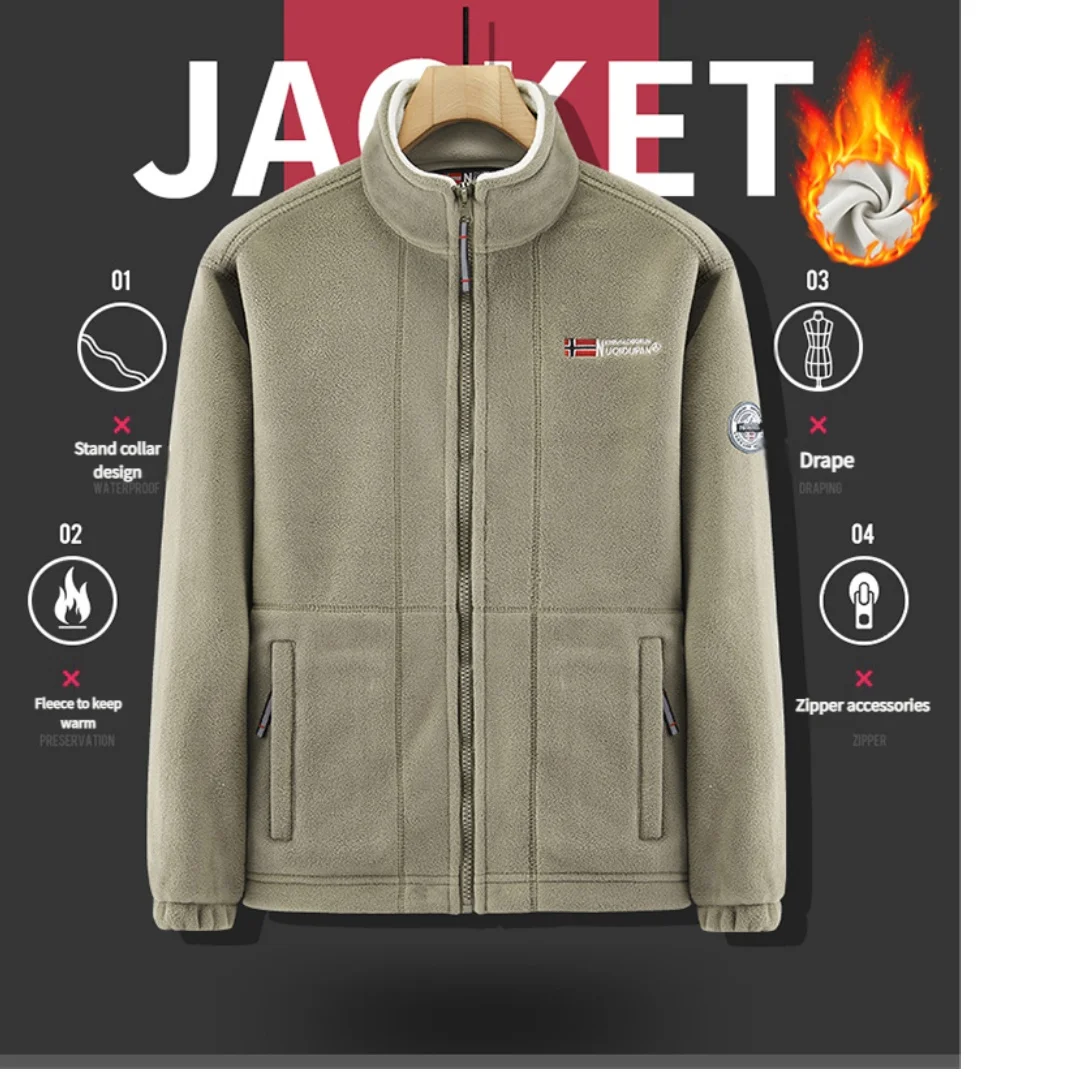 Thickened Fleece Double-sided Fleece Jacket for Men Casual Loose Autumn Winter Warm Clothing Norway Single Imported Sweatshirt