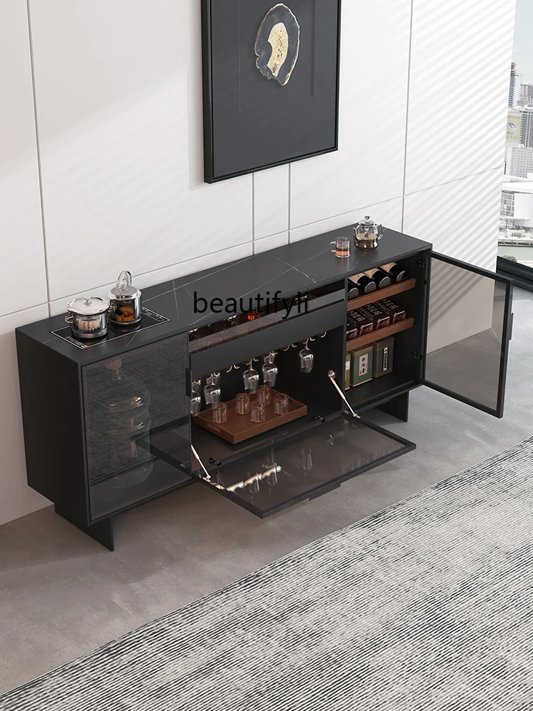 Stone Plate Sideboard Cabinet Office Tea Cabinet Kettle Integrated Water Bar Glass Wine Cabinet Living Room with Light Machine