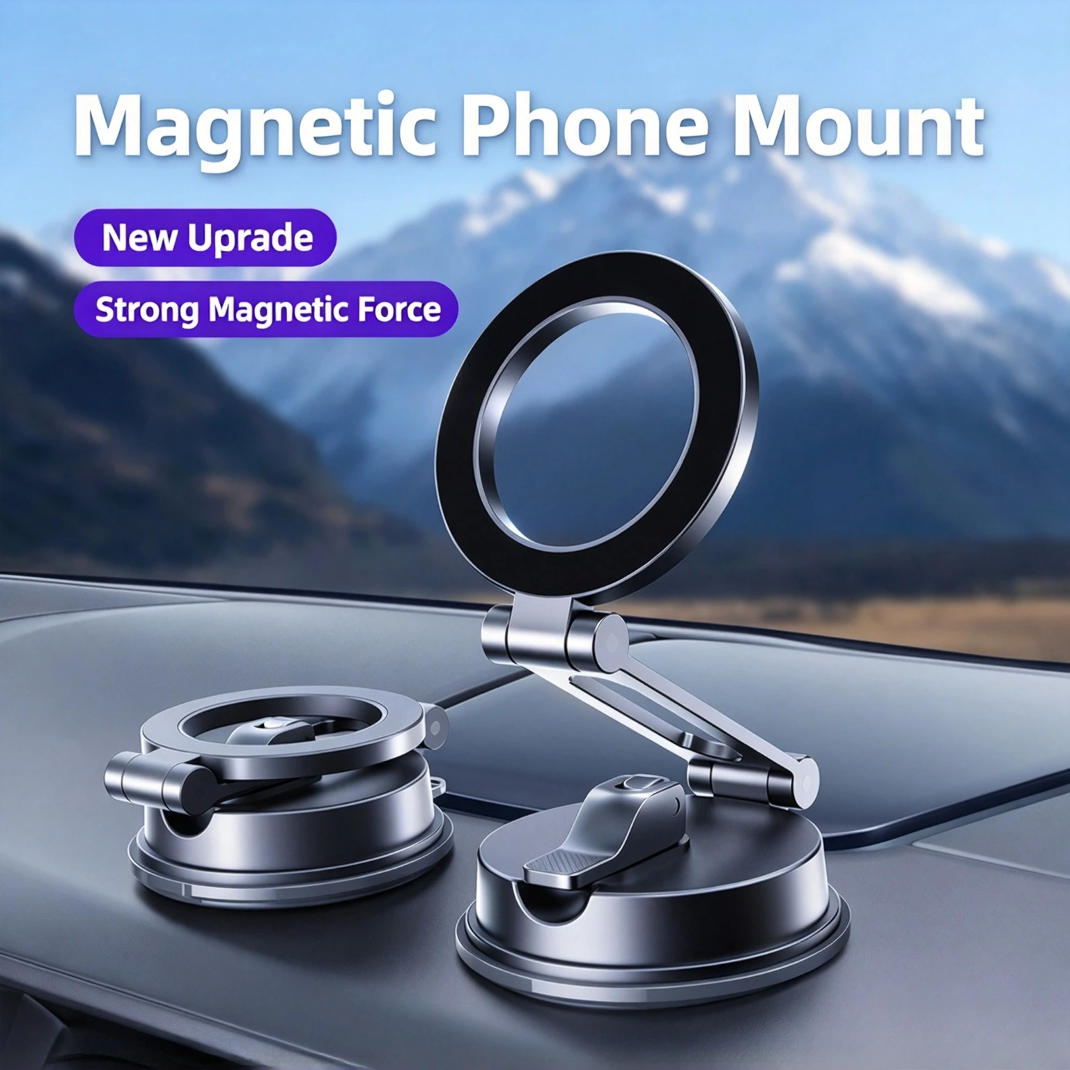 New Suction Magnetic Phone Holder, Universal Multifunctional Car Dashboard Mount GPS Navigation Stand for Vehicle Console