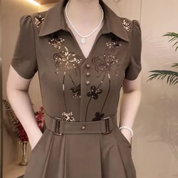 Women Western Style Dress Summer Spring New Fashion High-end Sequin Long Dresses Middle Aged Mother Elegant Slim Vestidos Mujer