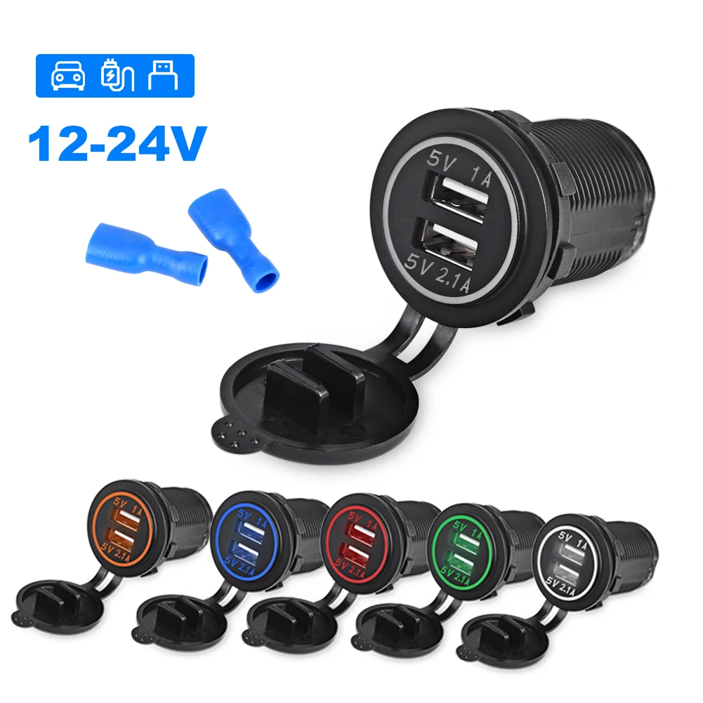 

3.1A Dual USB Car Charger Socket With Cover Waterproof Power Adapter Socket Outlet ​12V-24V For Vehicle Boats Truck Motorcycle