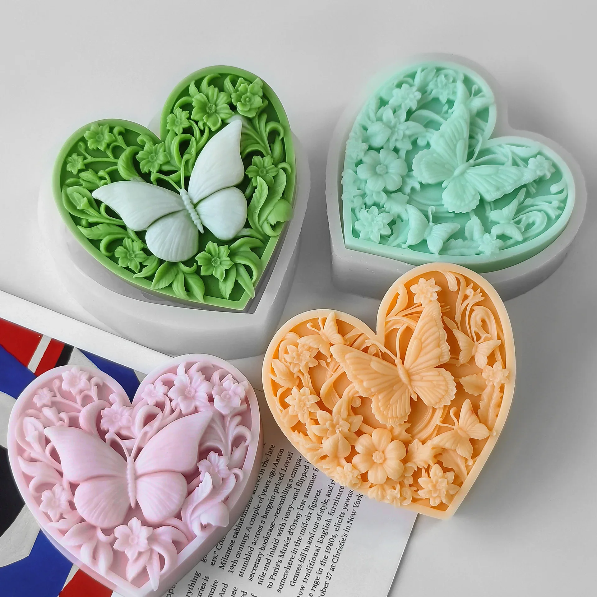 Heart Butterfly Candle Silicone Mould, DIY Crystal Resin Valentine’s Day Heart Aromatherapy Decoration Ornament Mould