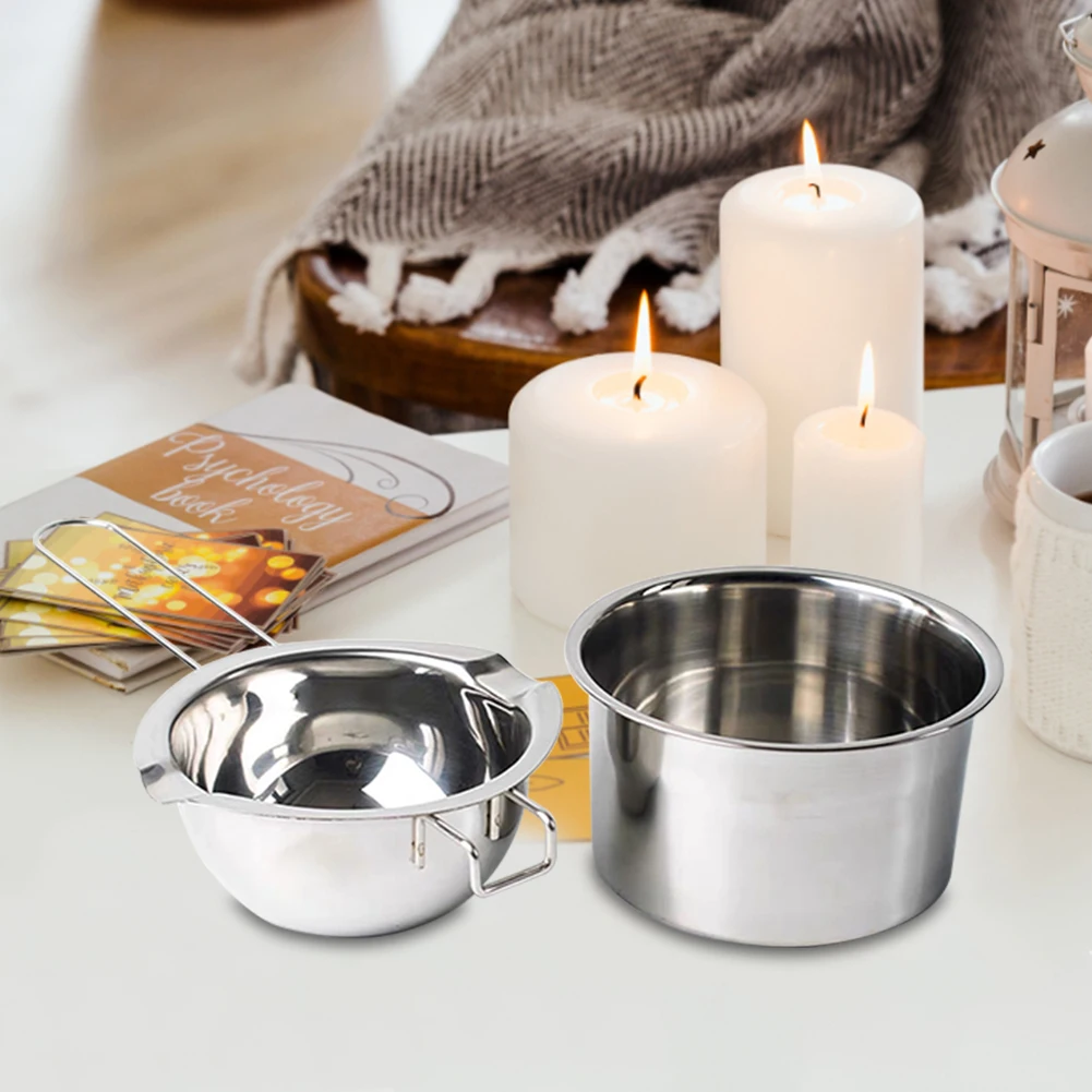 

2 Pcs Double Boiler Pot Reusable 400ml Chocolate Cheese Melting Pot Long Handled Stainless Steel Anti-Rust for Candle Candle DIY
