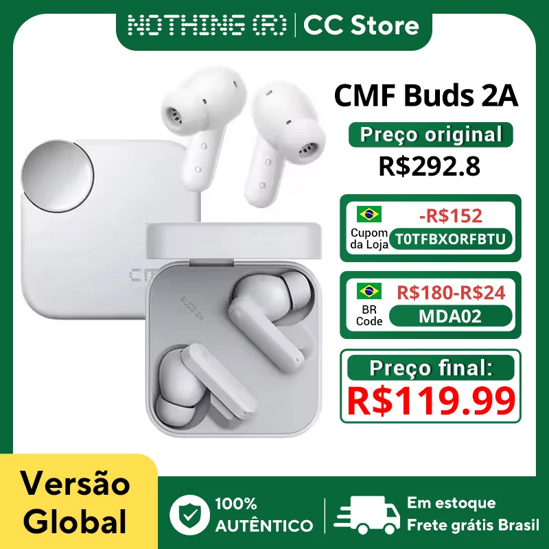 Versão Global CMF by Nothing Buds 2A Fones de Ouvido Sem Fio Intra-auriculares com Driver de 12.4mm, ANC de 42dB, 4 Microfones HD, Longa Duração da Bateria, Baixa Latência, Bluetooth 5.4