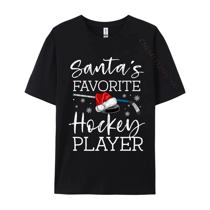 

Santa Is Favorite Hockey Player Funny Pajama Christmas Tshirt Funny Homme T-Shirt 100 Percent Cotton Oversized Streetwear