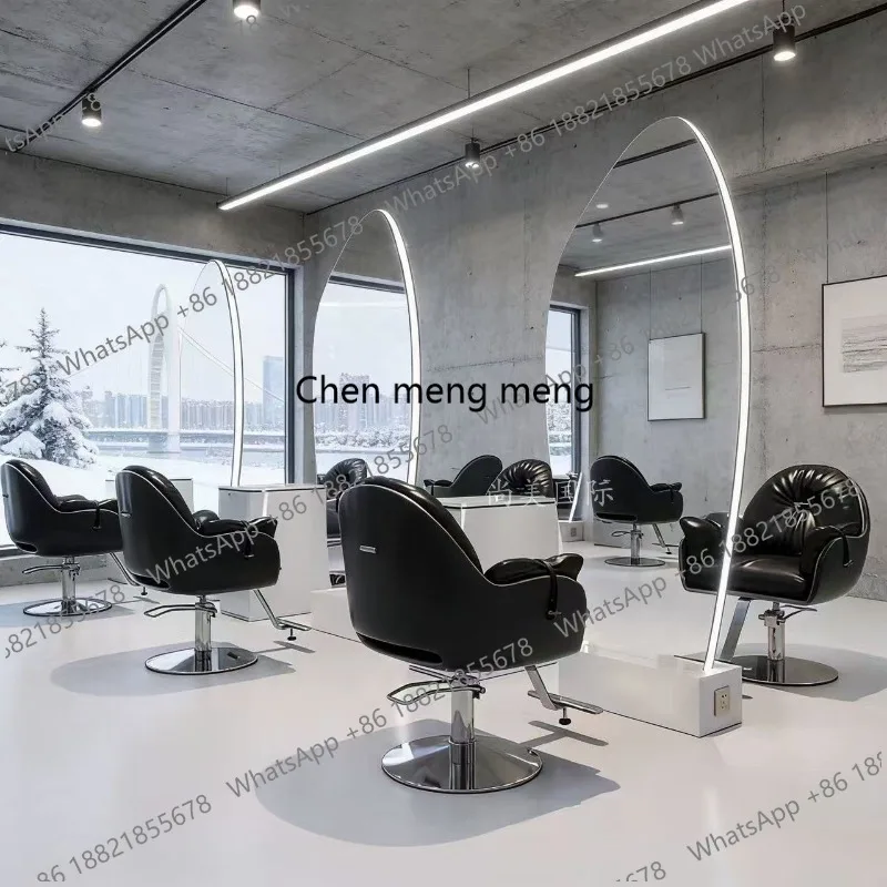 Modern simple barber shop single and double-sided floor mirror table light strip hair shop special hair cutting